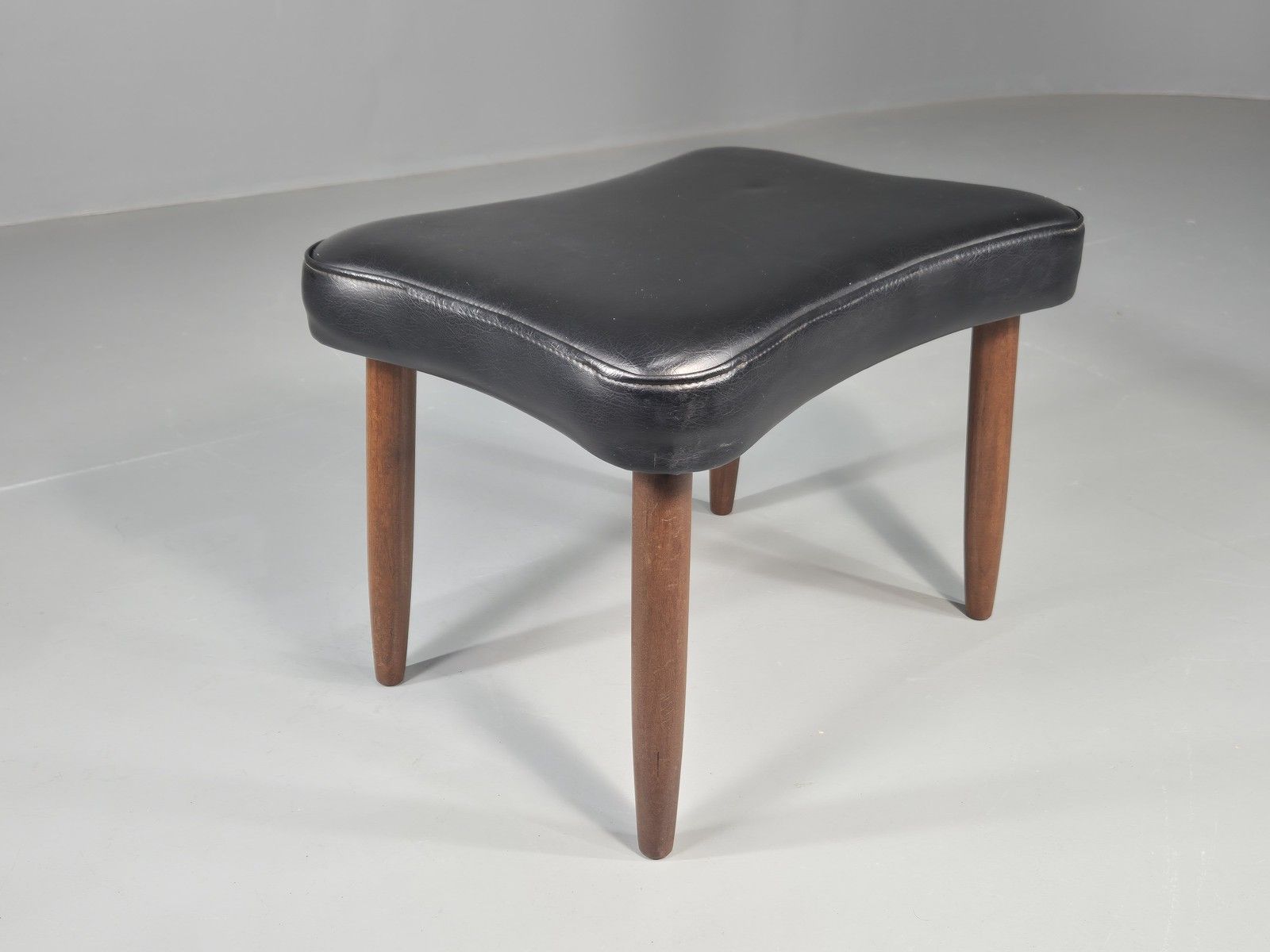Vintage Mid Century Danish Footstool Black Vinyl Teak Legs 1960s Retro Eb12025 photo furniture