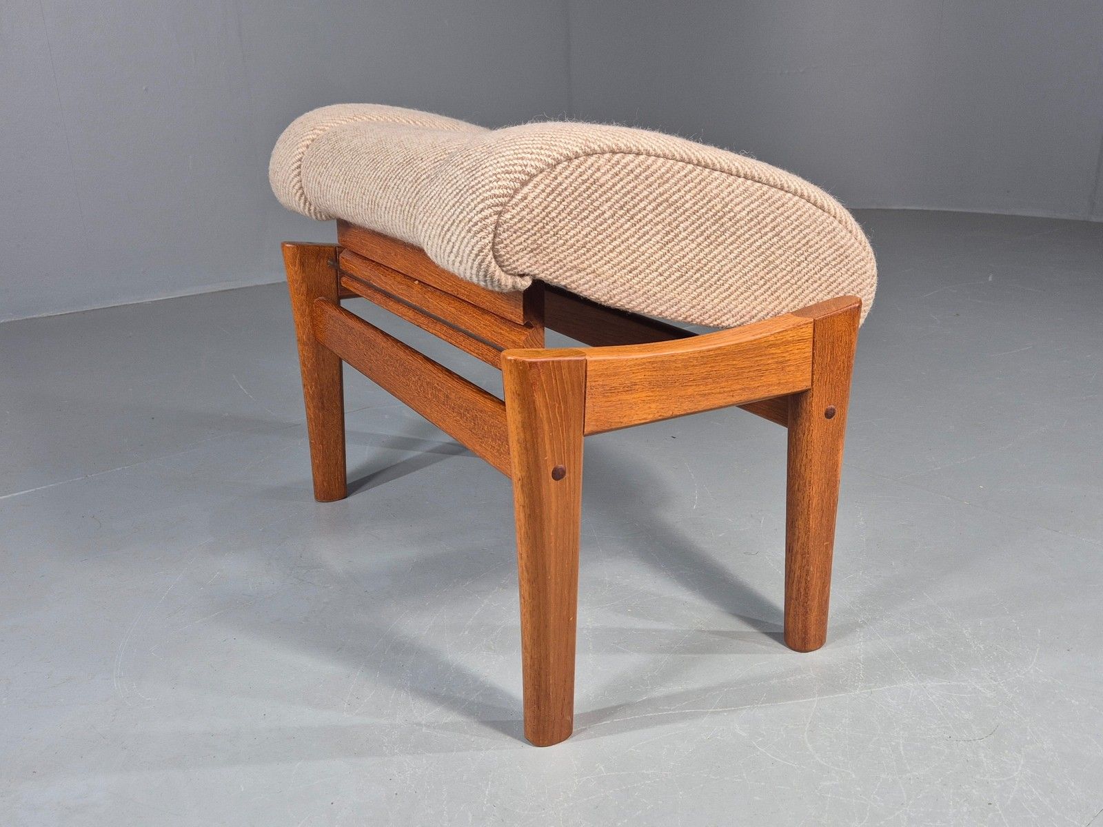Vintage Mid Century Danish Footstool Teak Cream Wool 1970s Retroeb12046 photo buy