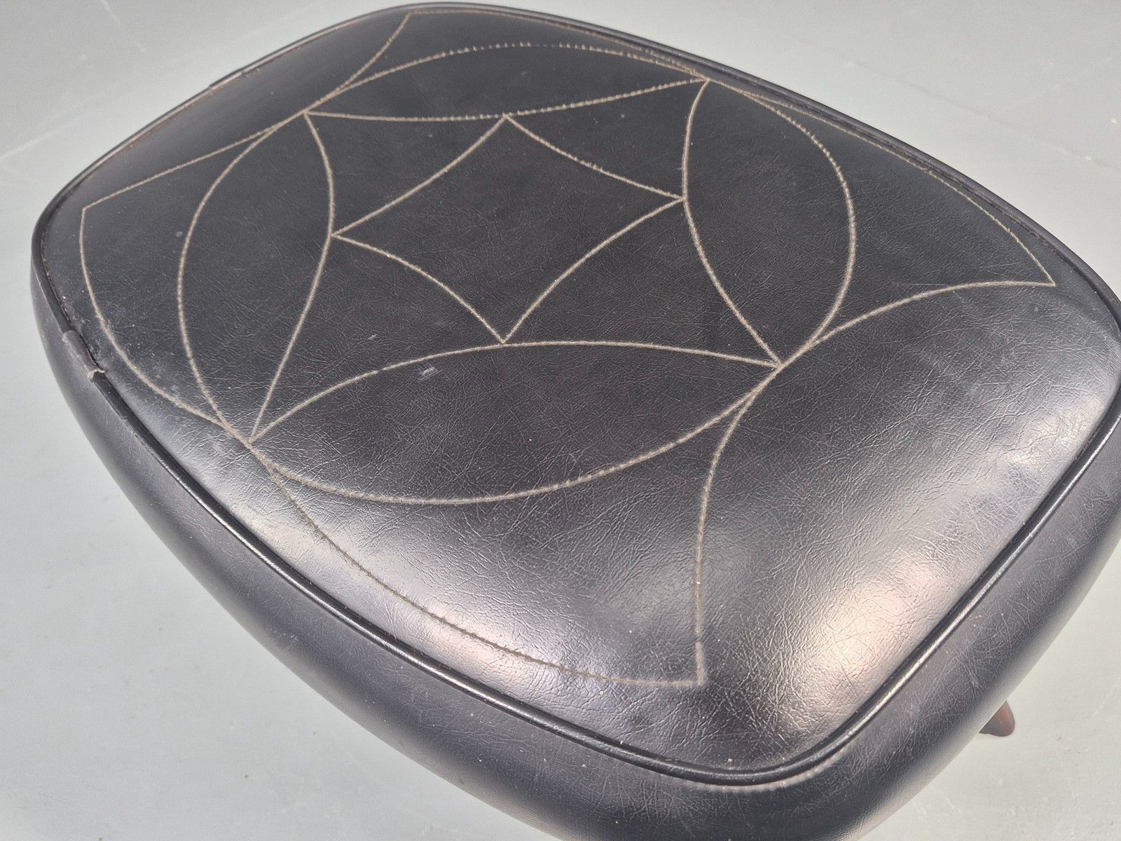Furniture Vintage Danish Mid Century Footstool Black Vinyl Teak Legs 1960s Retro Eb12048 photo