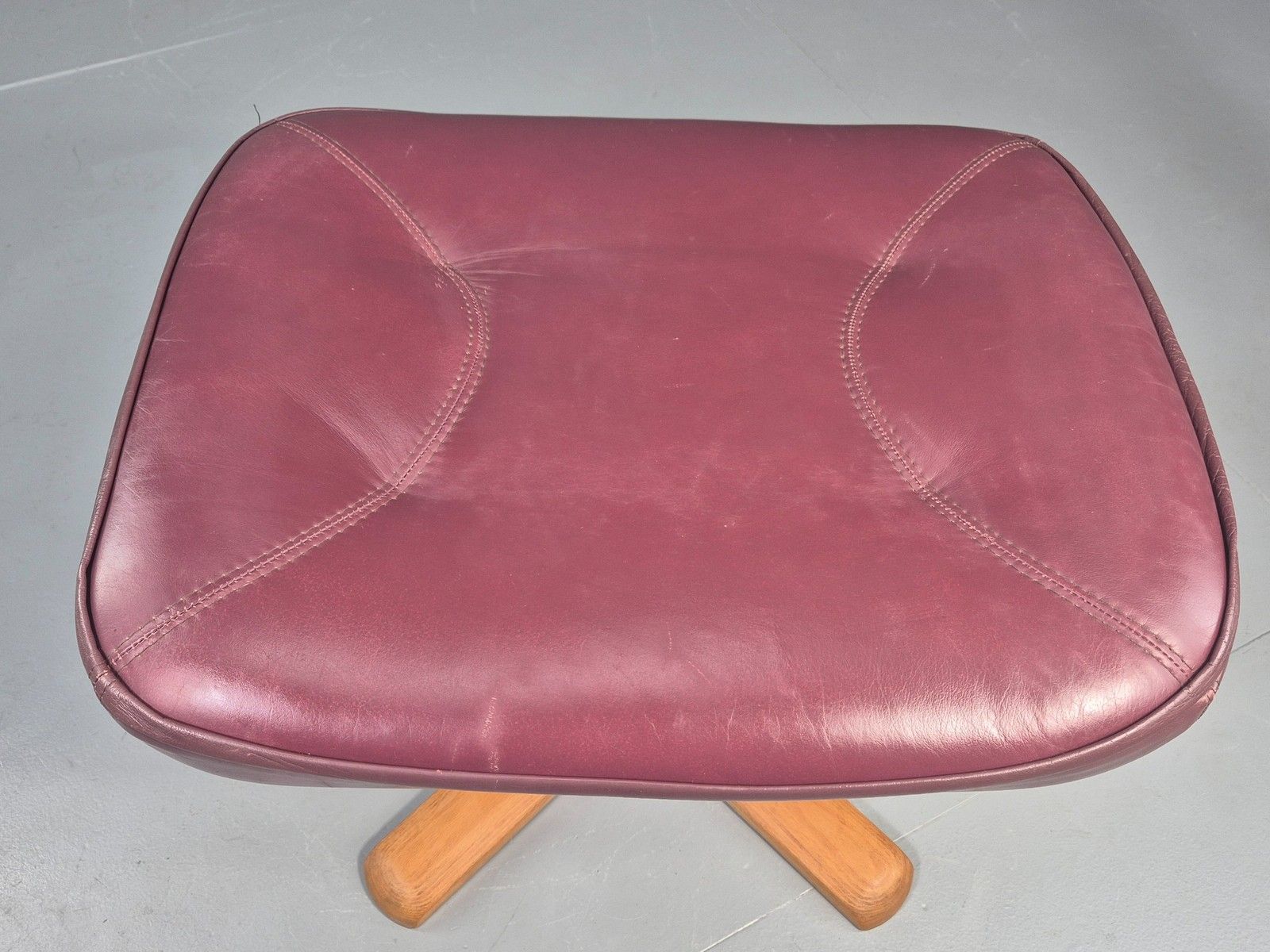 Vintage Stouby Swivel Footstool 1980s Burgundy Leather Bentwood Base Eb12051 photo vinterior