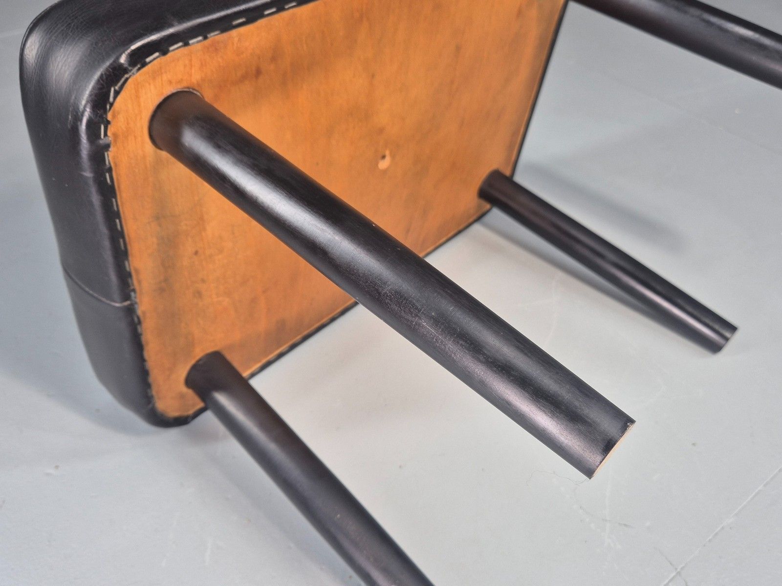 Vintage Mid Century Danish Black Vinyl Footstool Retro 1960s Eb12056 photo vintage