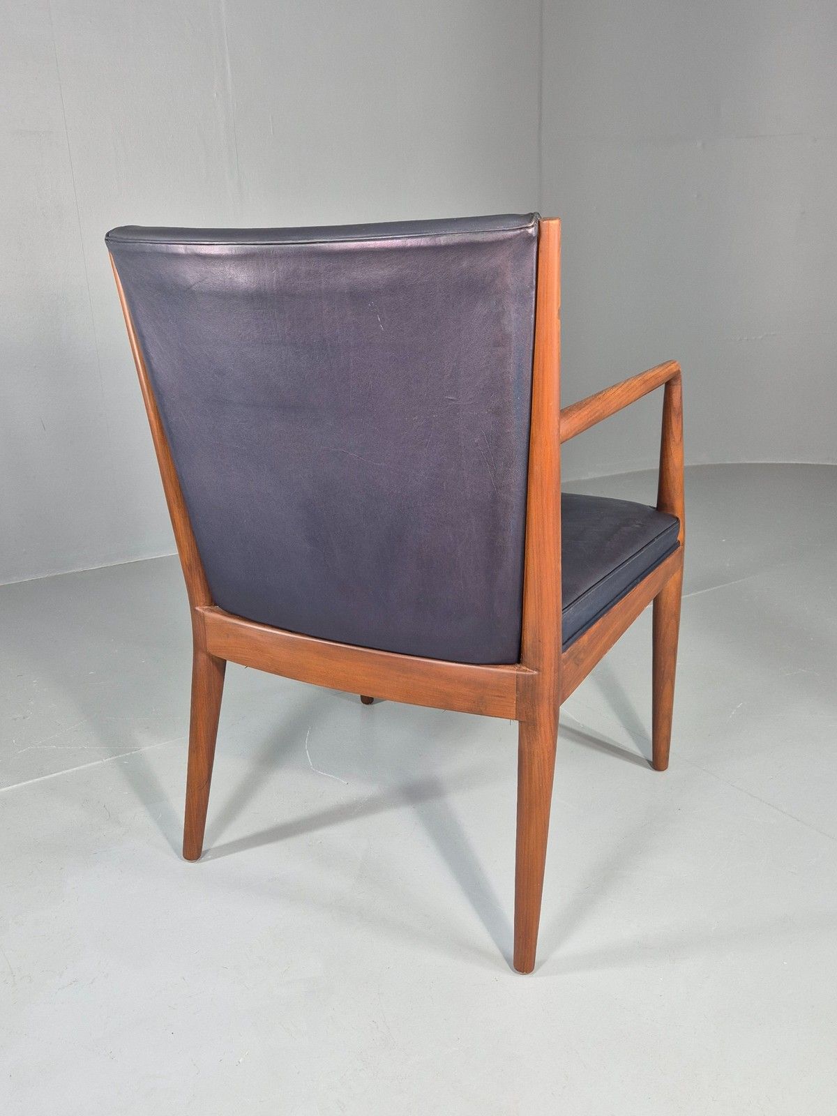 Furniture Vintage Mid Century Teak Armchair Blue Leather 1960s Retro Eb11894 photo