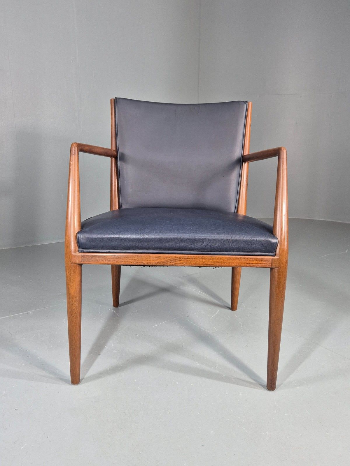Vintage Mid Century Teak Armchair Blue Leather 1960s Retro Eb11895 photo Furniture