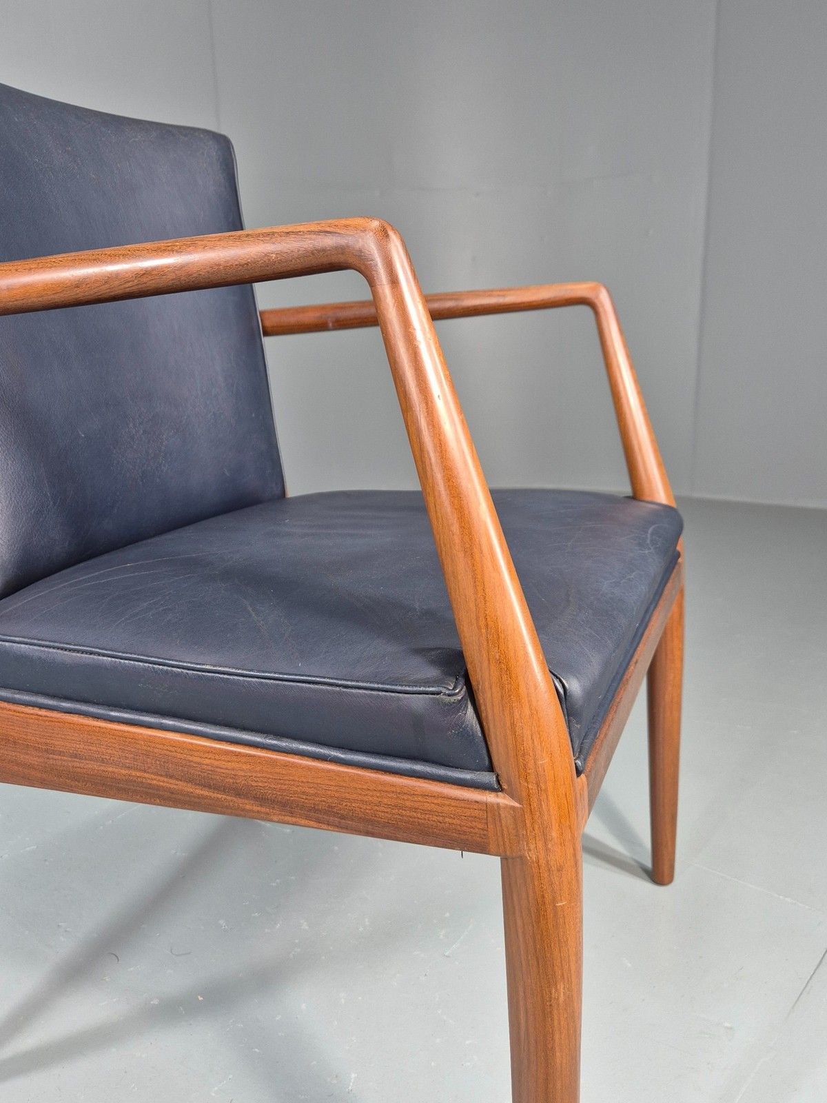 Vintage Mid Century Teak Armchair Blue Leather 1960s Retro  Eb11896 photo buy