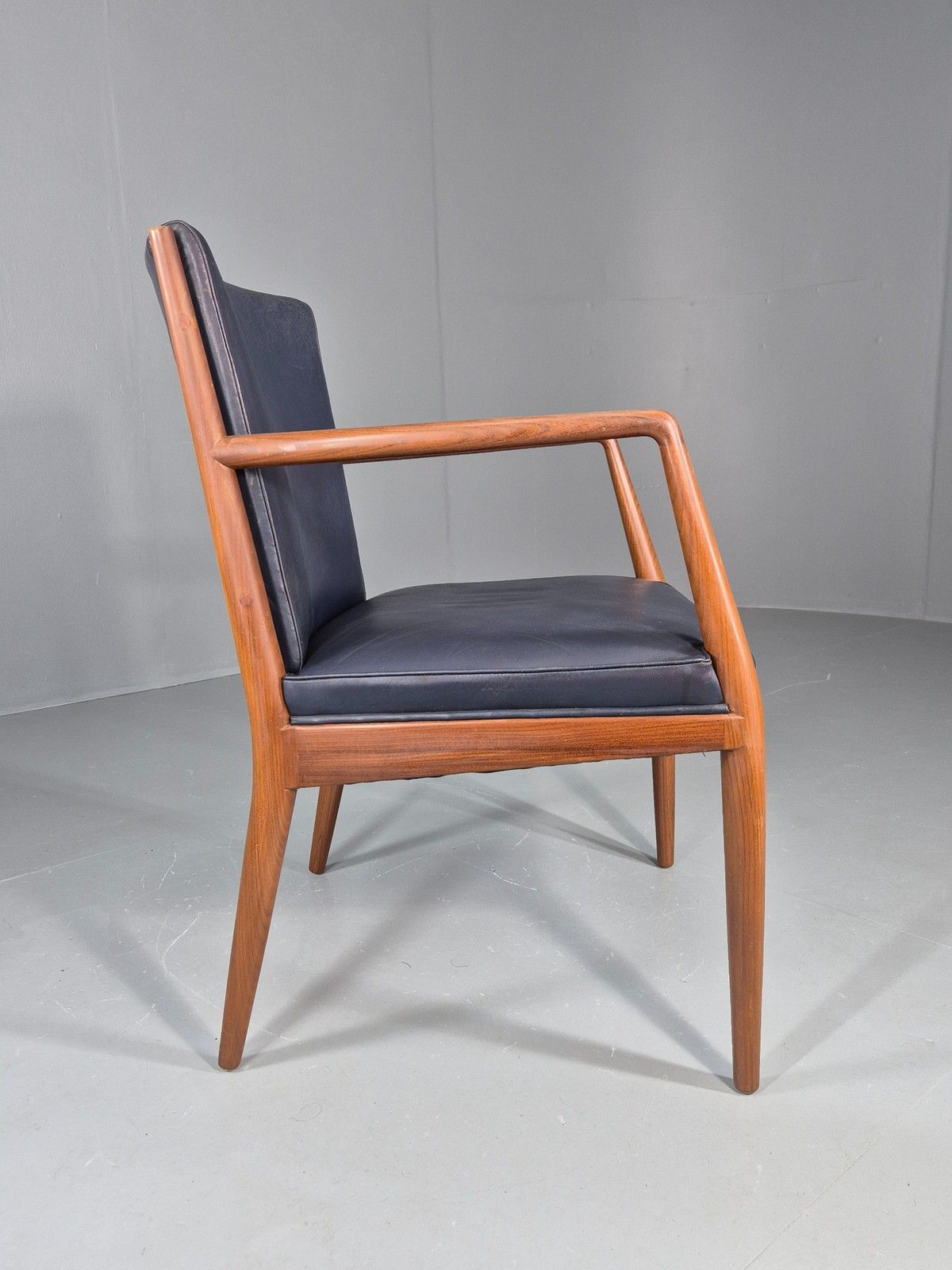 Vintage Mid Century Teak Armchair Blue Leather 1960s Retro  Eb11896 photo vintage