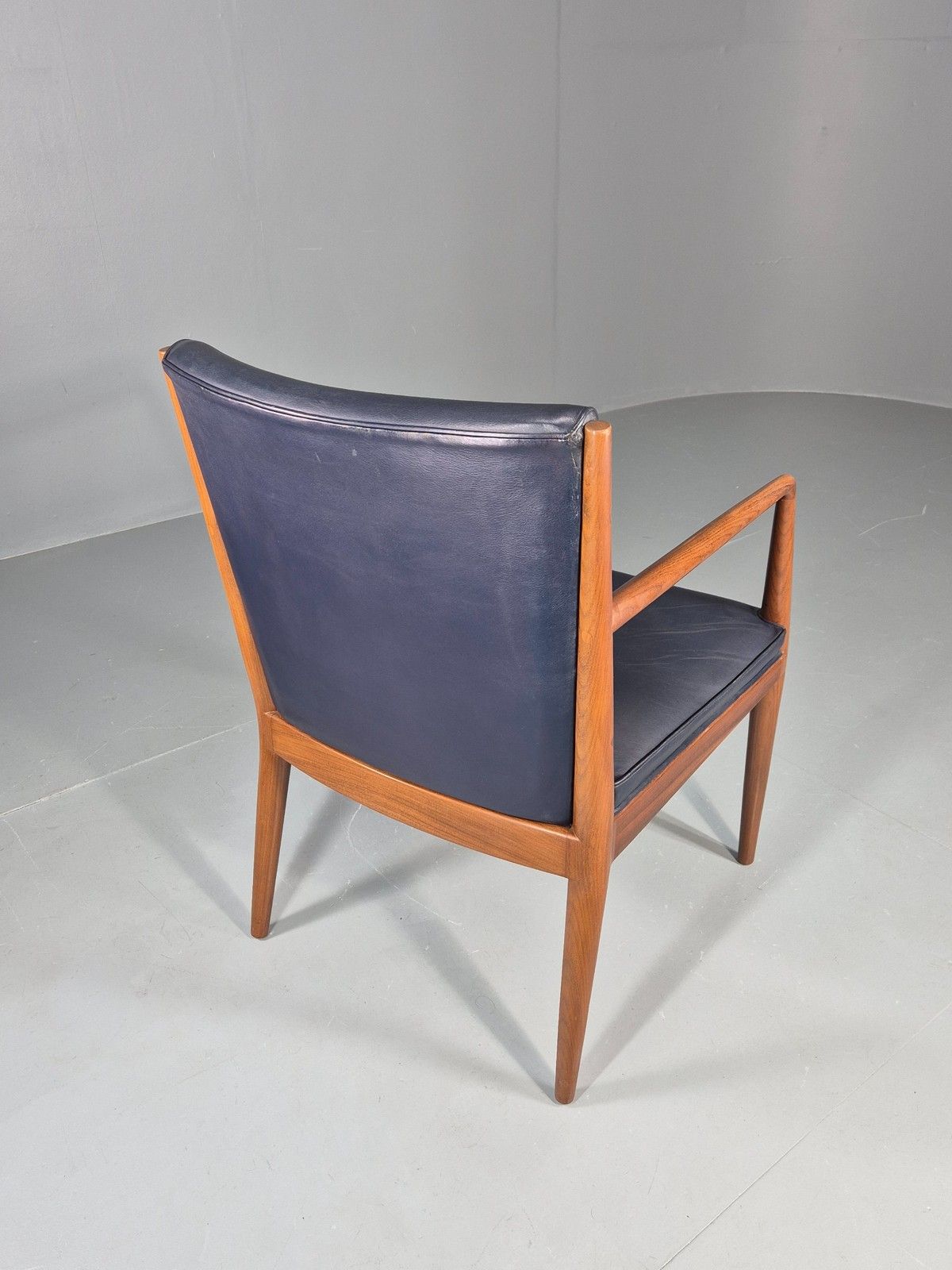 photo for sale Vintage Mid Century Teak Armchair Blue Leather 1960s Retro Eb11897