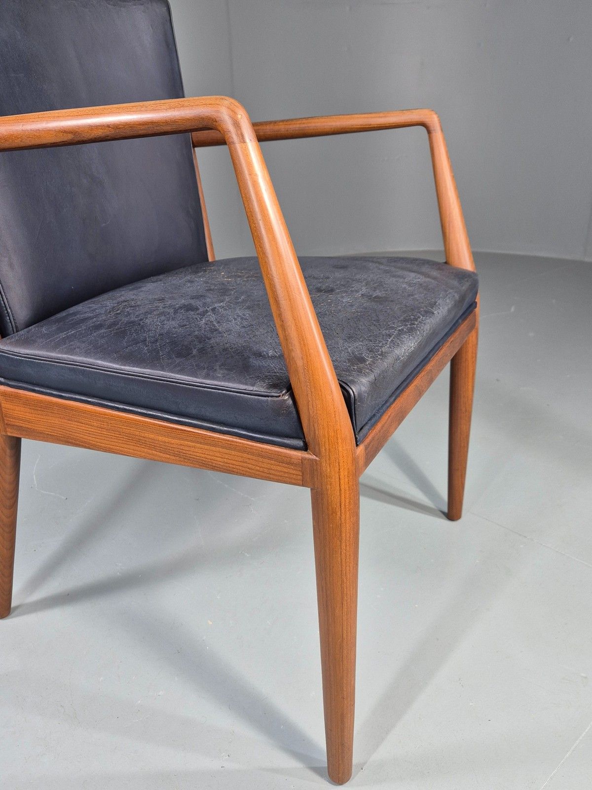 Vintage Mid Century Teak Armchair Blue Leather 1960s Retro Eb11898 photo vintage