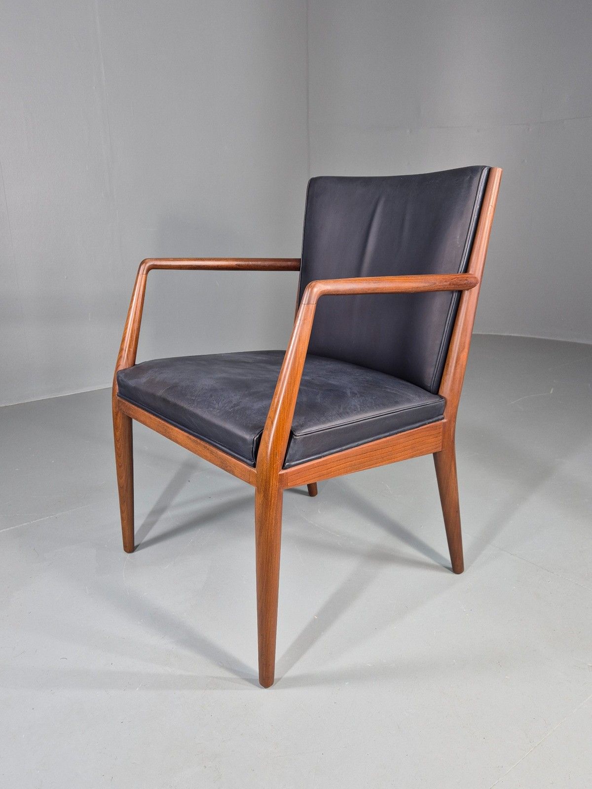 Vintage Mid Century Teak Armchair Blue Leather 1960s Retro Eb11899