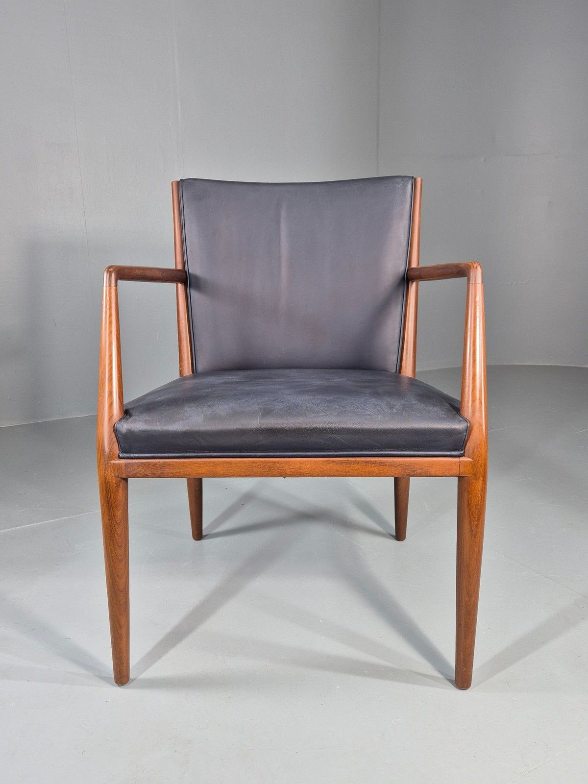 Vintage Mid Century Teak Armchair Blue Leather 1960s Retro Eb11899 photo Furniture