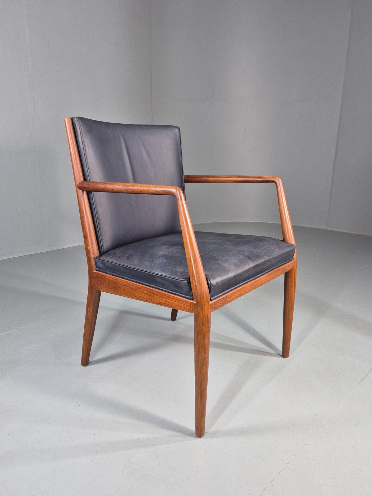 Vintage Mid Century Teak Armchair Blue Leather 1960s Retro Eb11899 photo vinterior