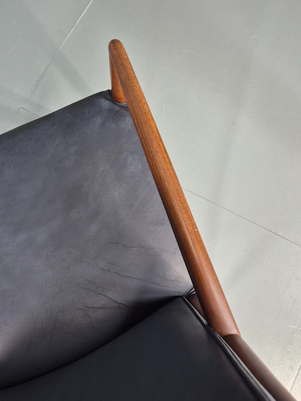 Furniture Vintage Mid Century Teak Armchair Blue Leather 1960s Retro Eb11899 photo