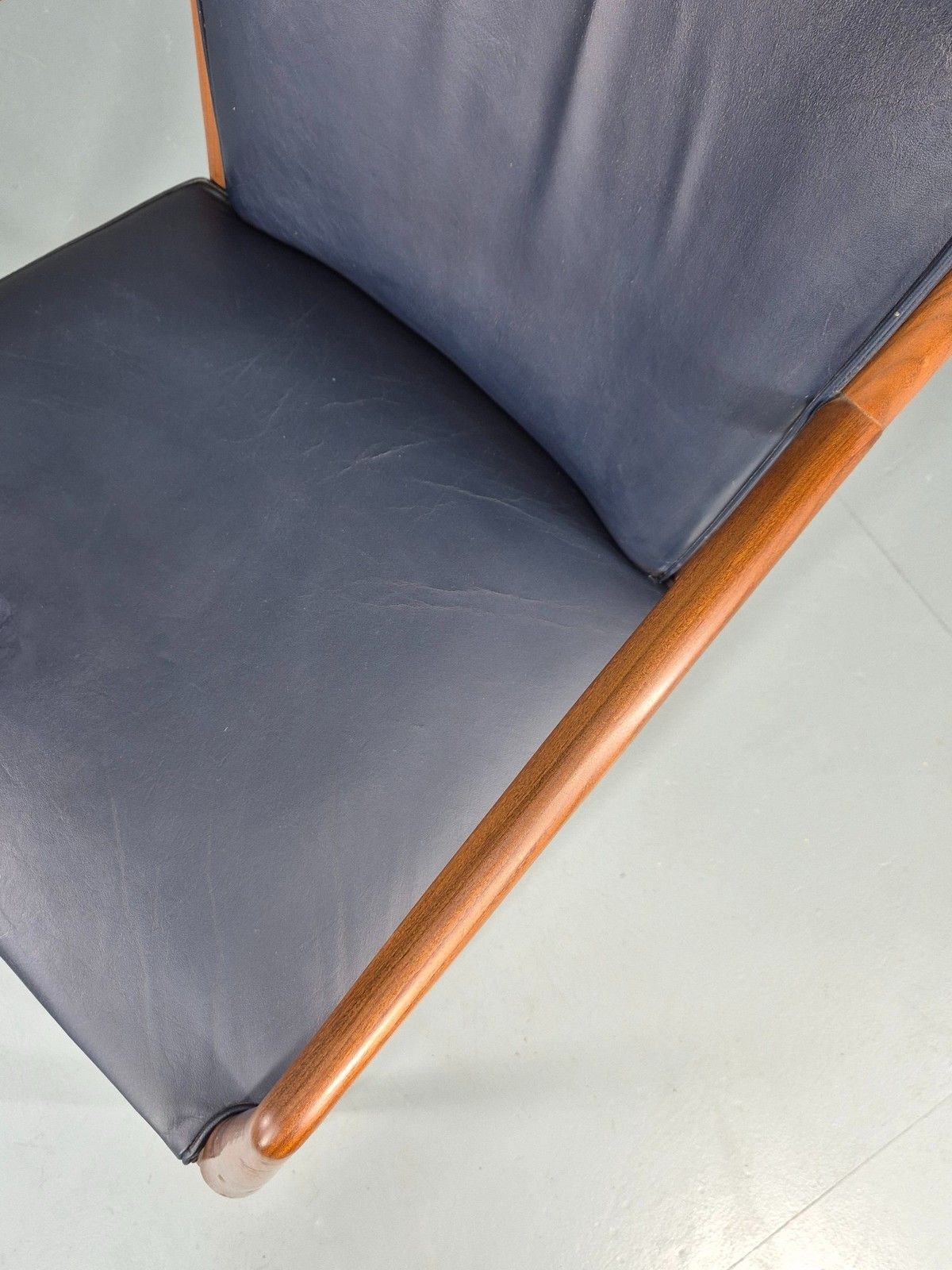 Vintage Mid Century Teak Armchair Blue Leather 1960s Retro  Eb11900 photo Furniture
