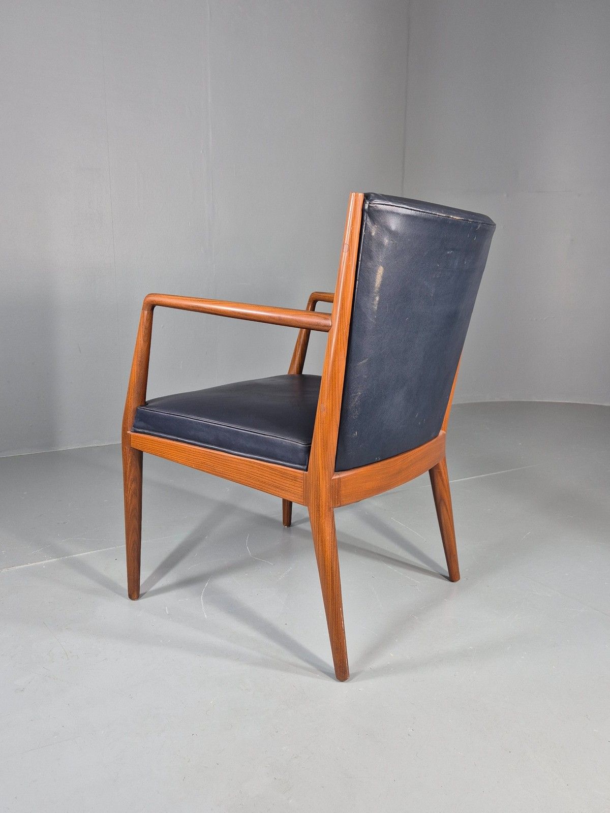 photo buy Vintage Mid Century Teak Armchair Blue Leather 1960s Retro  Eb11900
