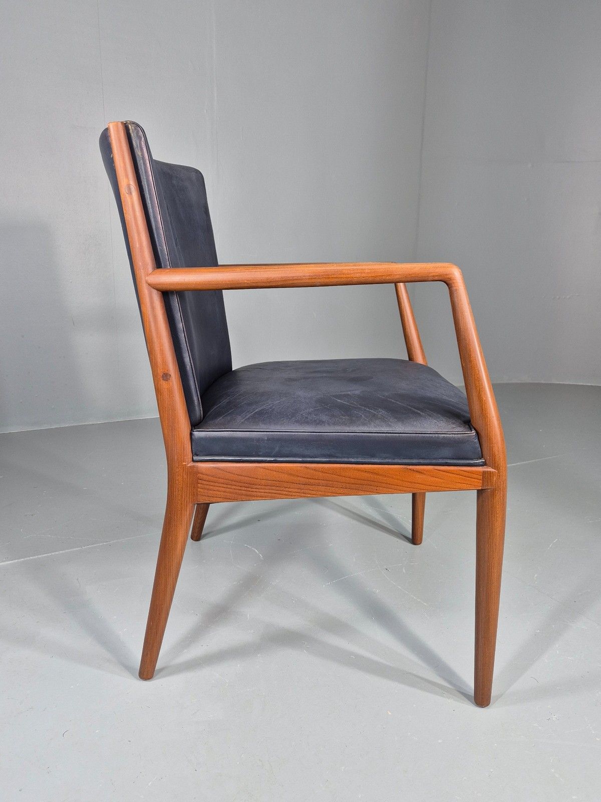 Vintage Mid Century Teak Armchair Blue Leather 1960s Retro Eb11903 photo vintage