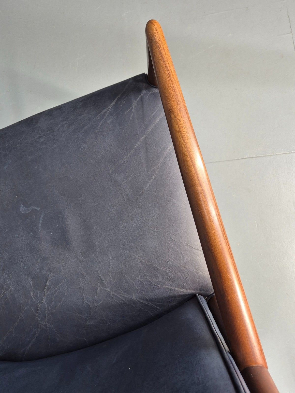 Furniture Vintage Mid Century Teak Armchair Blue Leather 1960s Retro Eb11903 photo