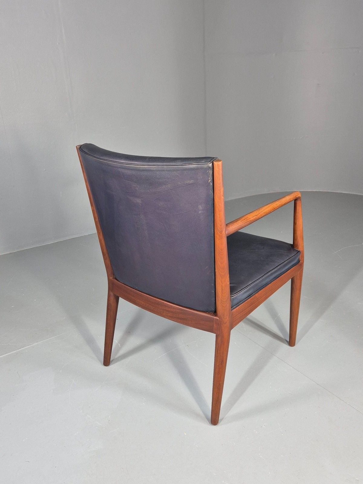 photo for sale Vintage Mid Century Teak Armchair Blue Leather 1960s Retro Eb11908