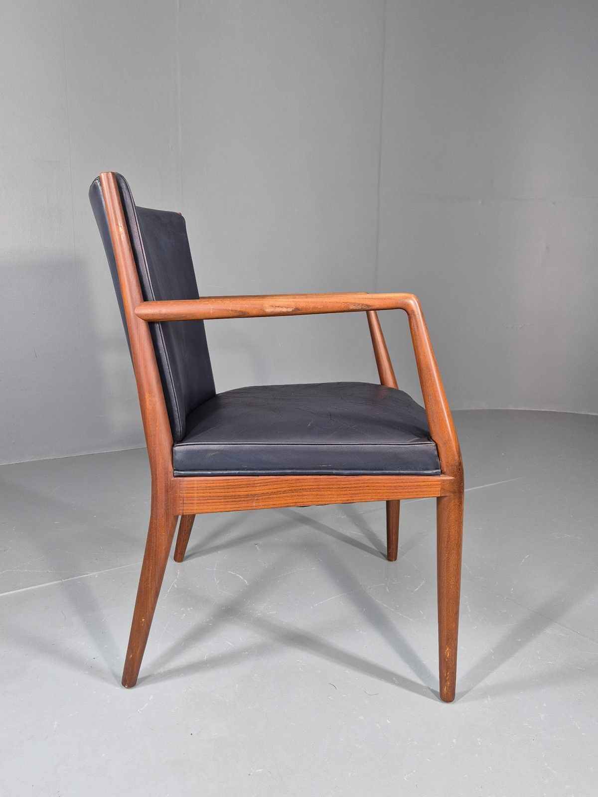 Vintage Mid Century Teak Armchair Blue Leather 1960s Retro Eb11910 photo vintage