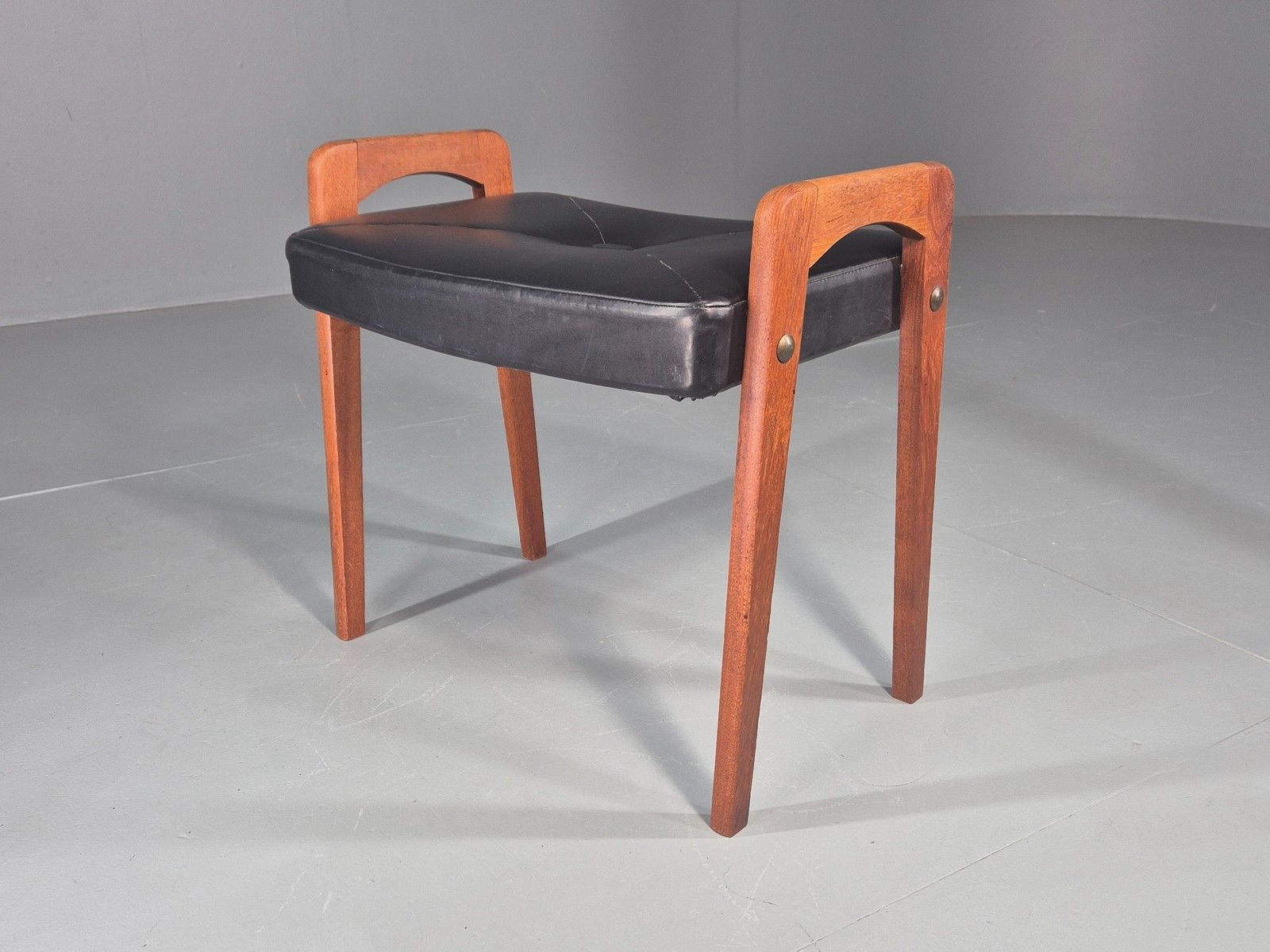 Vintage Danish Mid Century Footstool 1960s Teak Black Vinyl Retro Eb12087 photo Furniture