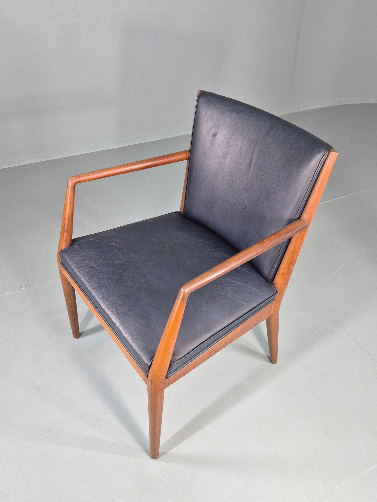 Vintage Mid Century Teak Armchair Blue Leather 1960s Retro  Eb11909 photo for sale