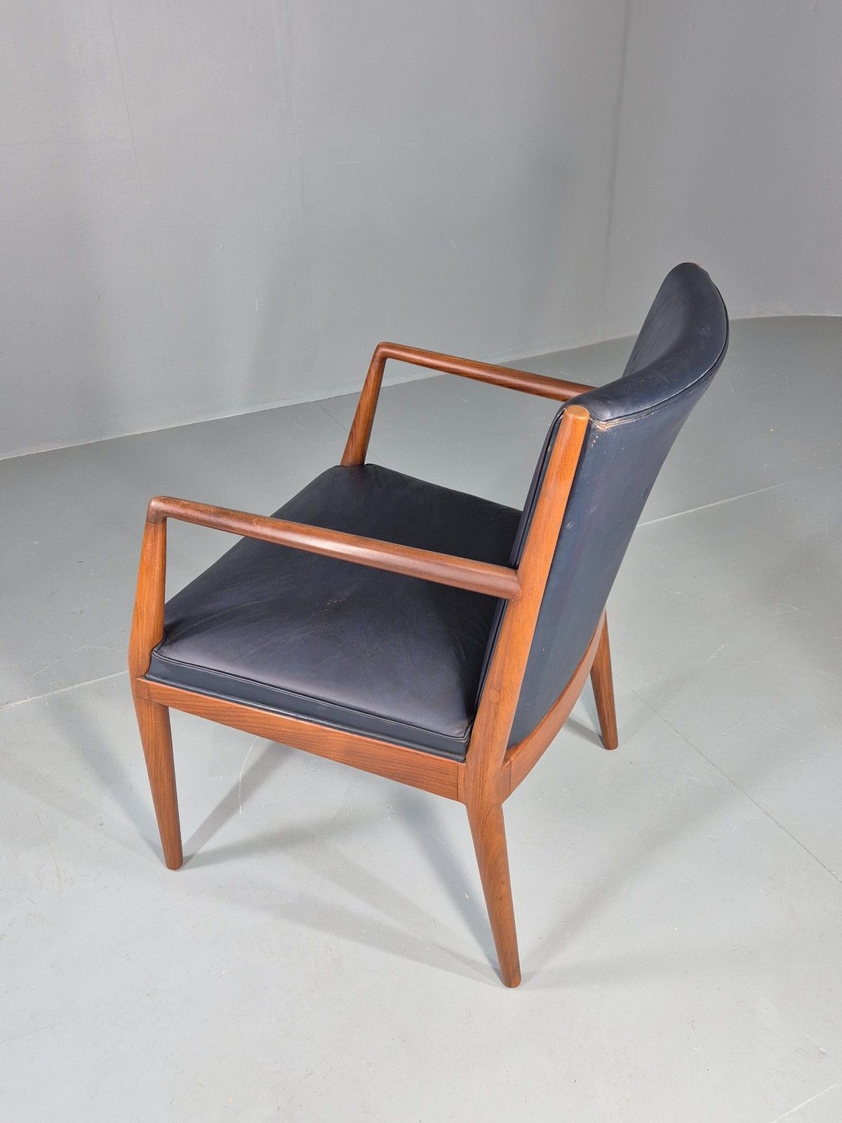 photo buy Vintage Mid Century Teak Armchair Blue Leather 1960s Retro  Eb11909