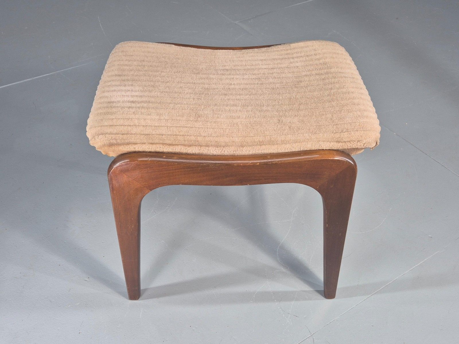 Vintage Mid Century Footstool Danish Beech Frame Beige Corduroy Retro Eb12089 photo vinterior