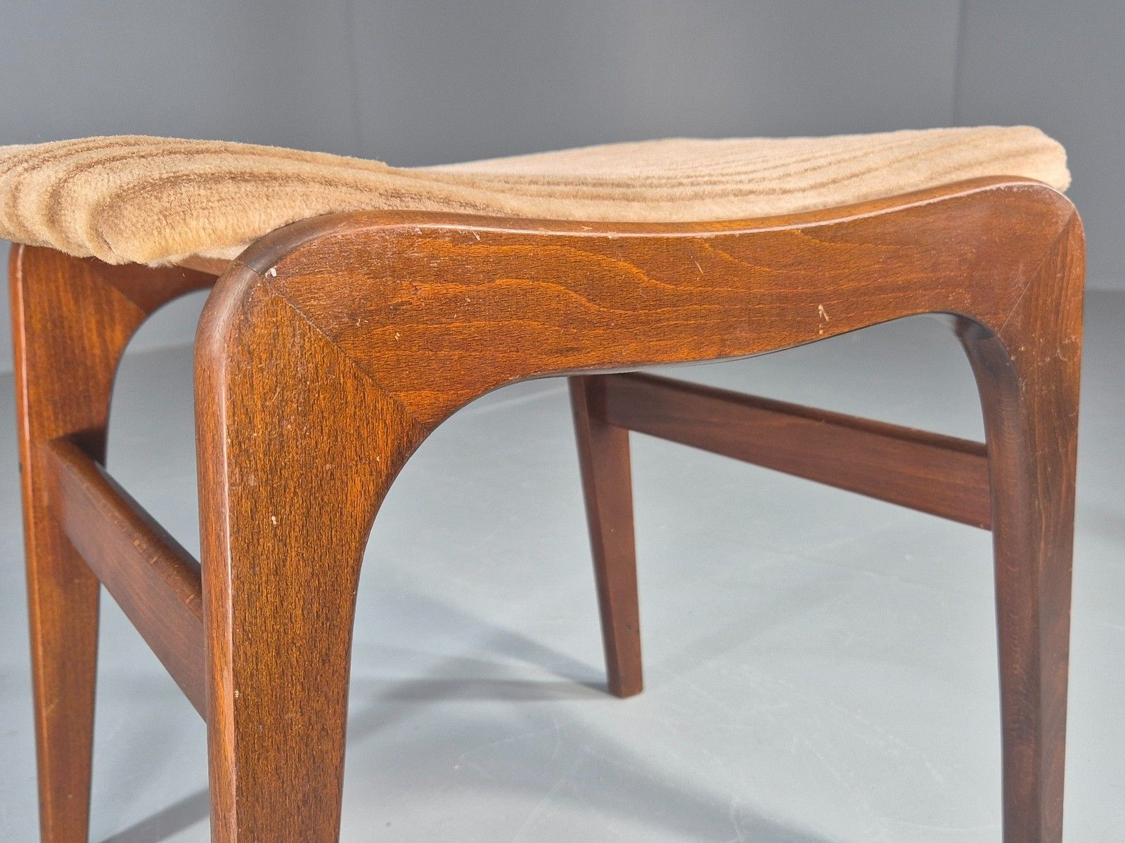 Furniture Vintage Mid Century Footstool Danish Beech Frame Beige Corduroy Retro Eb12089 photo
