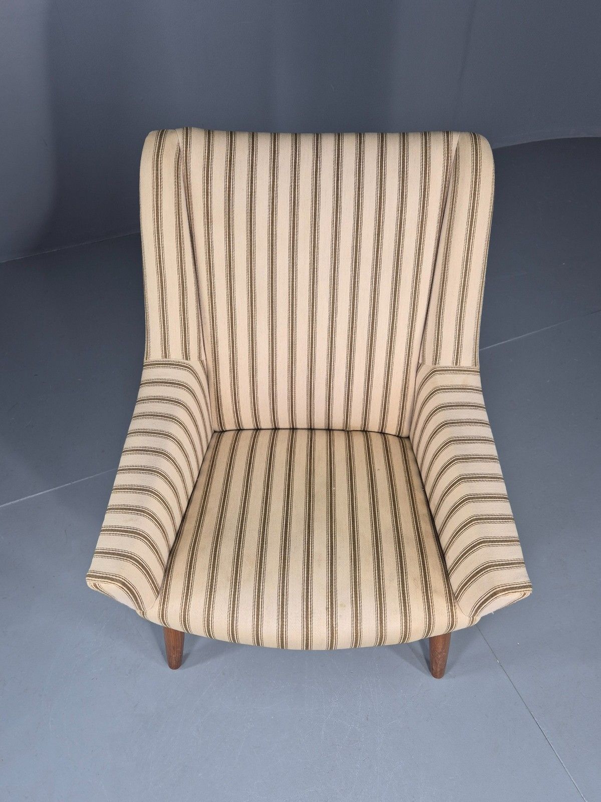 Vintage Mid Century Lounge Chair Danish Design 1960s Cream Wool Stripe Eb12095 photo Furniture
