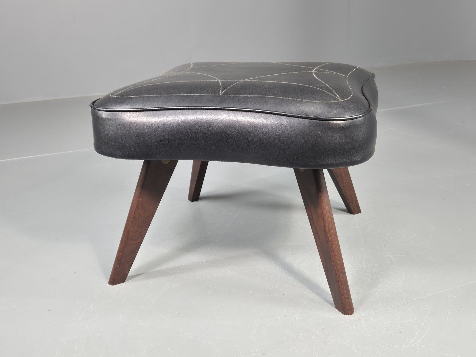 Vintage Danish Mid Century Footstool Black Vinyl Rosewood Legs 1960s Eb12100 photo furniture