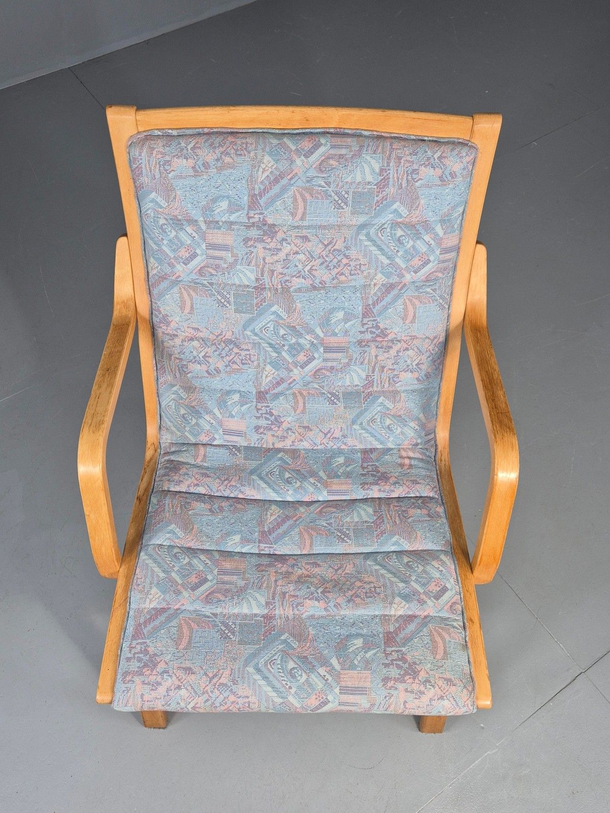 Vintage Mid Century Danish Bentwood Chair Blue Abstract 1980s Retro Eb12107 photo Furniture