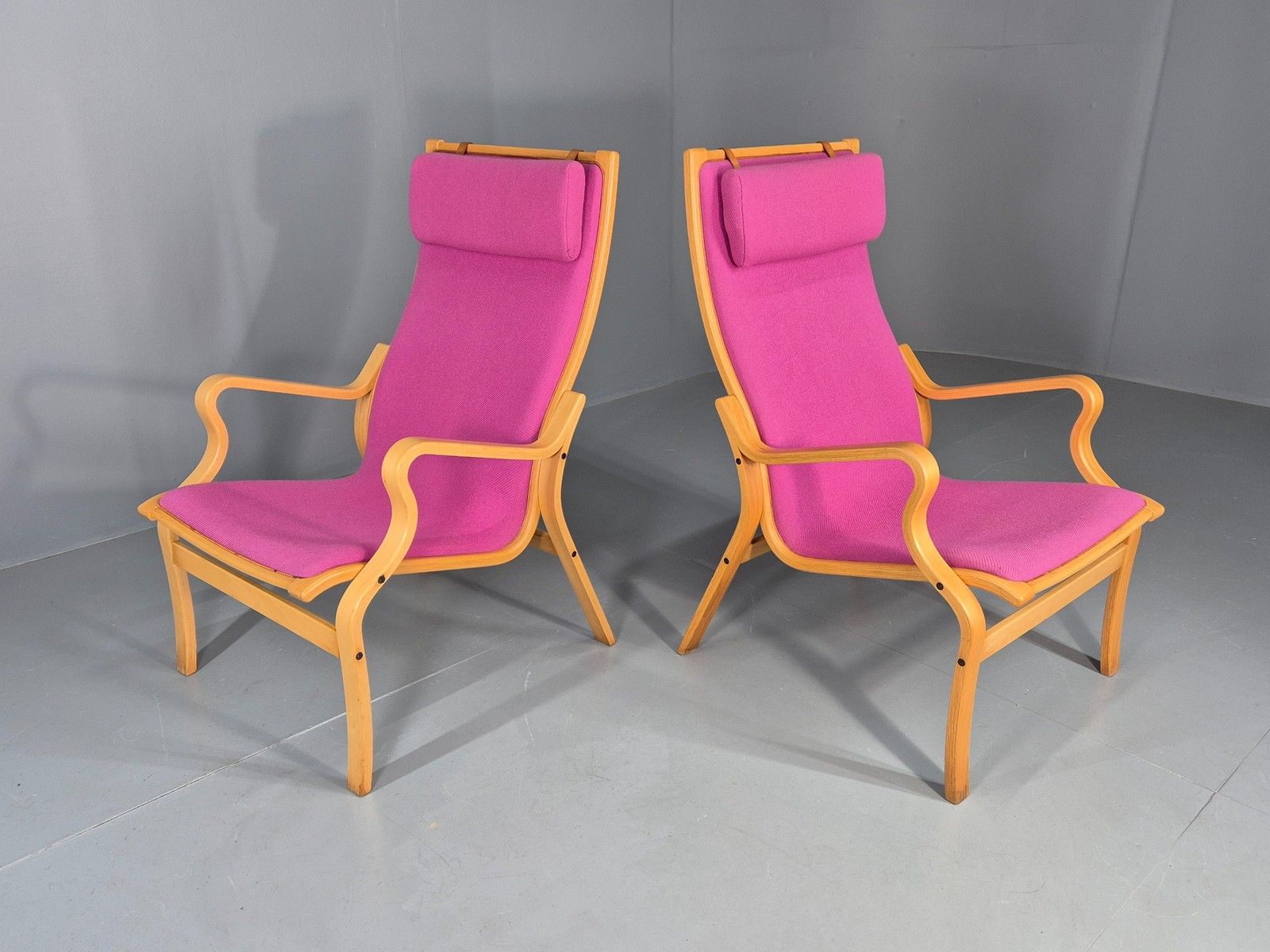 2 Vintage Bentwood Lounge Chairs Finn Ostergaard Pink Wool Retro Eb12143
