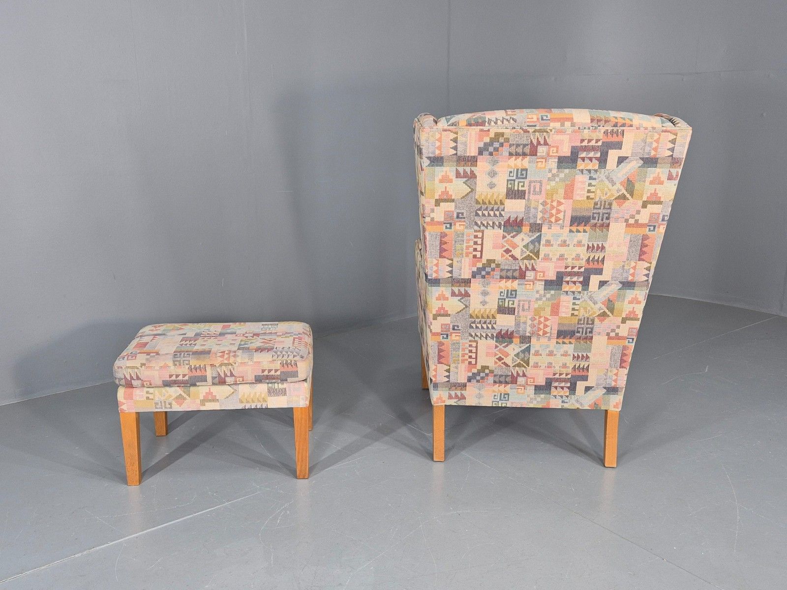 Vintage Danish Wing Back Armchair And Stool 1980s Retro Mcm Eb12139 photo Furniture