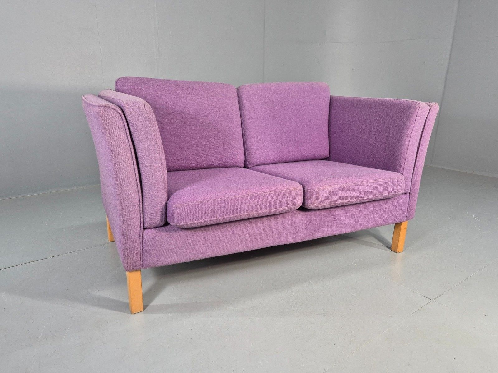 Vintage 2 Seater Sofa Mids Century Danish In Purple Wool 1970s Retro Eb12144