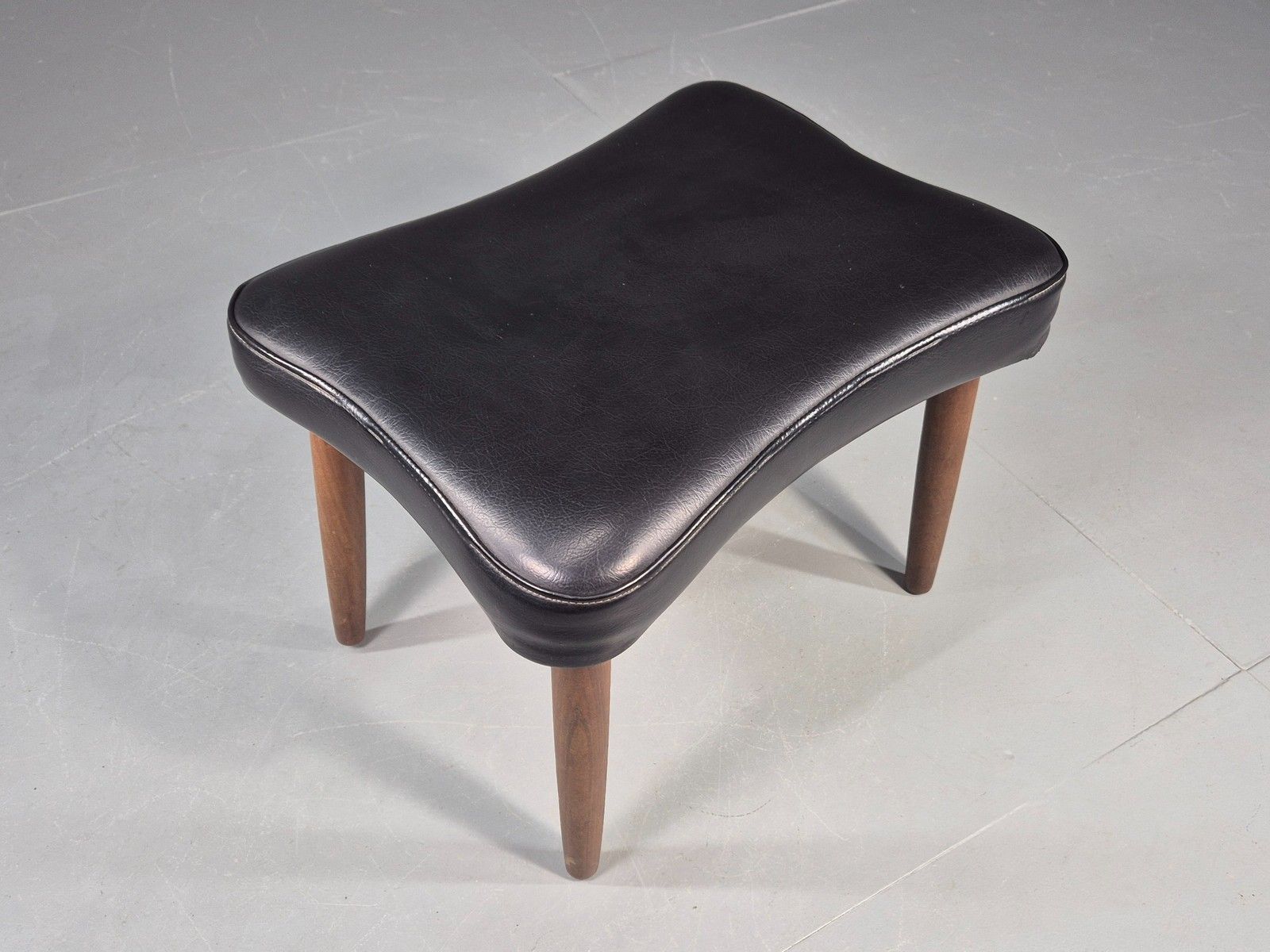 Vintage Danish Mid Century Footstool Black Vinyl Teak Legs 1960s Retro Eb12153 photo 70.0