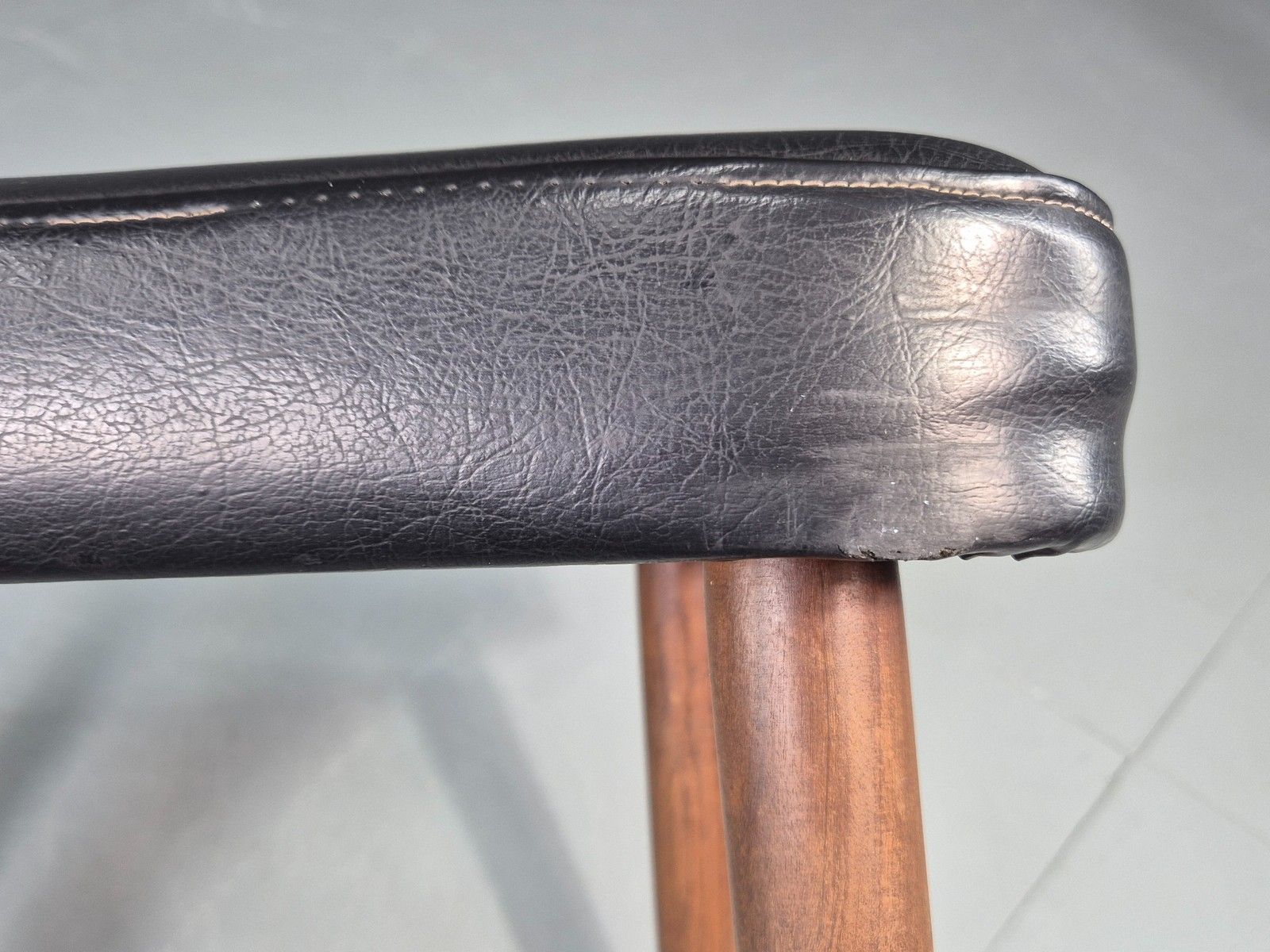 photo buy Vintage Danish Mid Century Footstool Black Vinyl Teak Legs 1960s Retro Eb12153