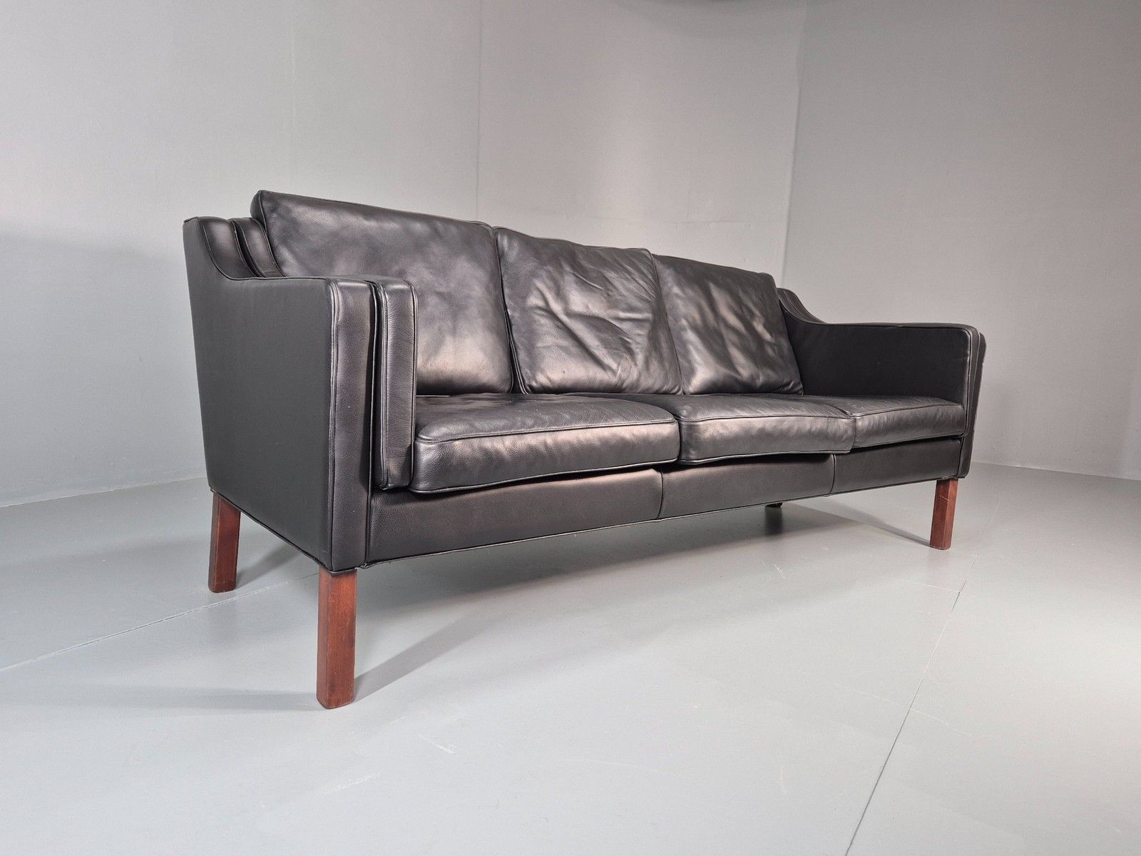 Vintage 3 Seater Sofa Mid Century Skippers Black Leather Retro 1970s Eb12172 photo furniture