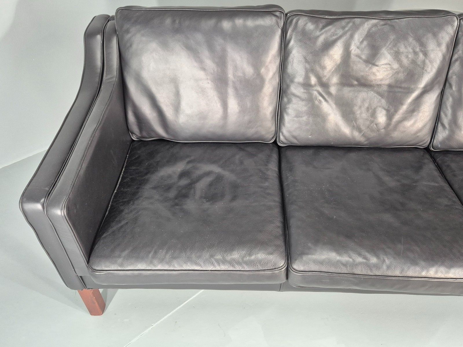 Vintage 3 Seater Sofa Mid Century Skippers Black Leather Retro 1970s Eb12172 photo buy