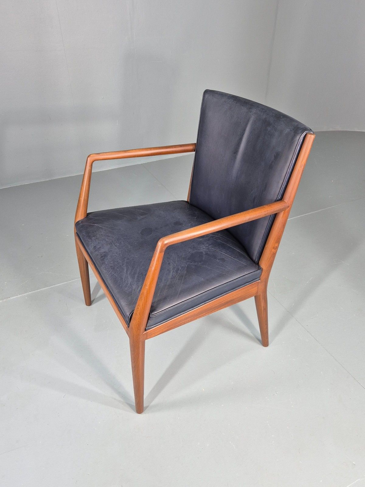 Vintage Mid Century Teak Armchair Blue Leather1960s Retro  Eb11902 photo for sale
