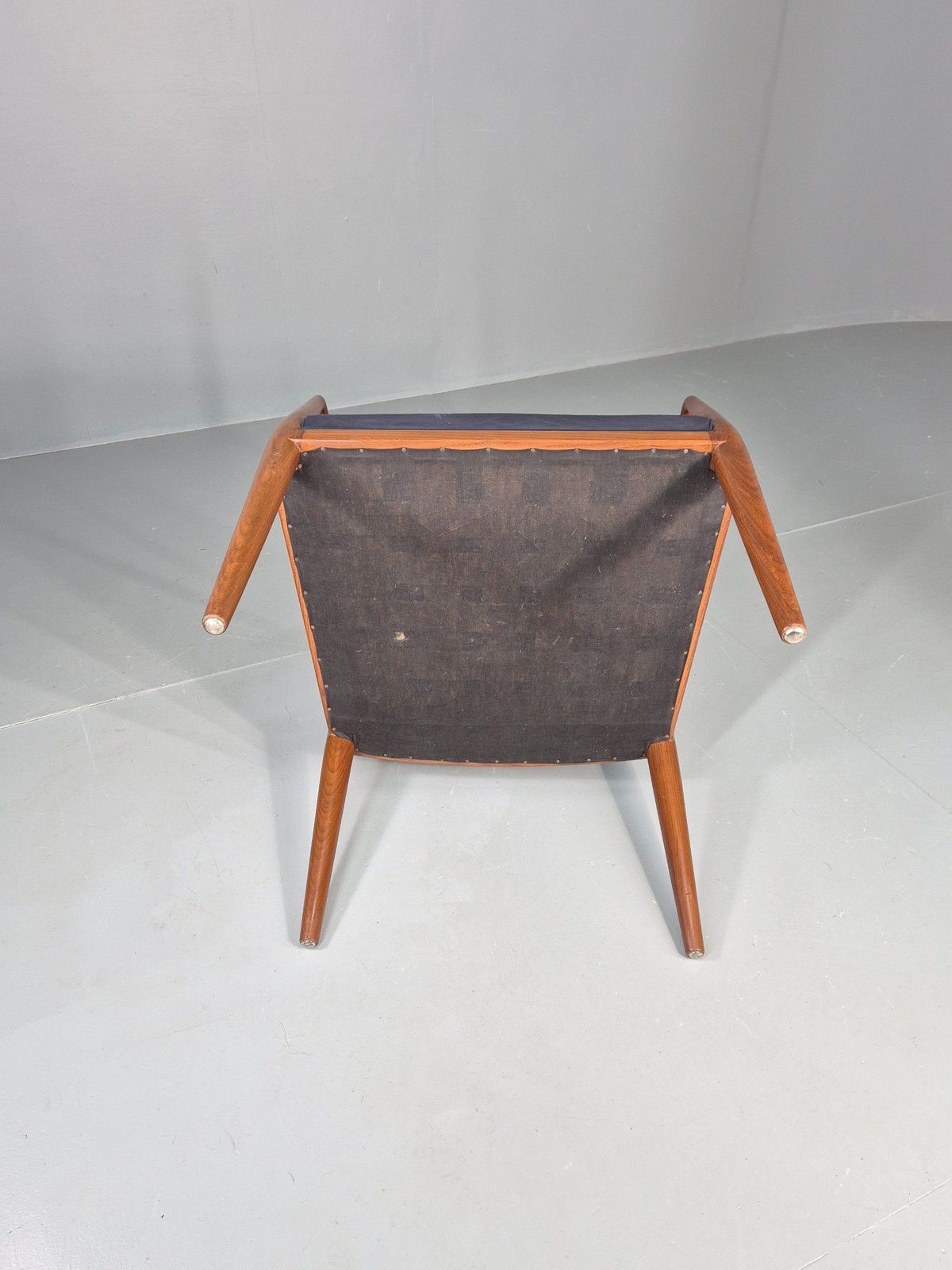 photo vinterior Vintage Mid Century Teak Armchair Blue Leather1960s Retro  Eb11902