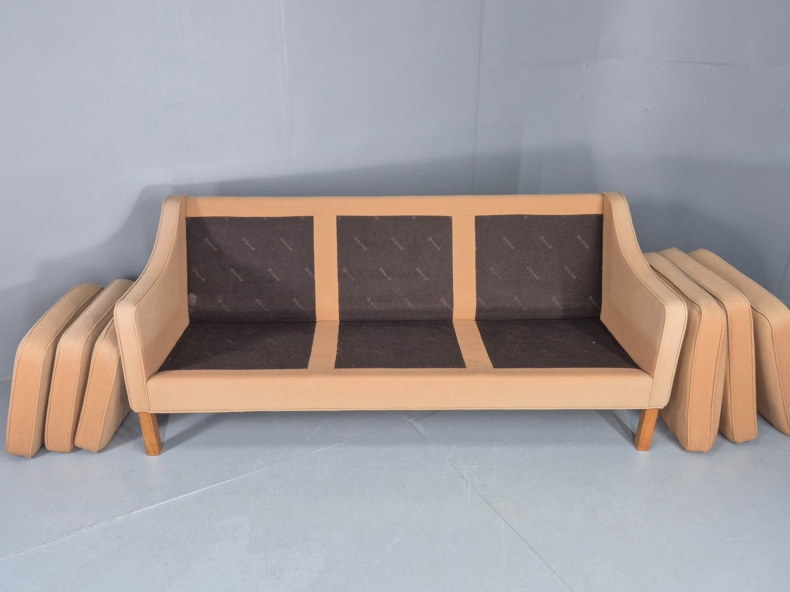 Vintage 3 Seater Sofa Beige Wool Upholstery Hurup Mcm Retro 1980s Eb12173 photo vintage
