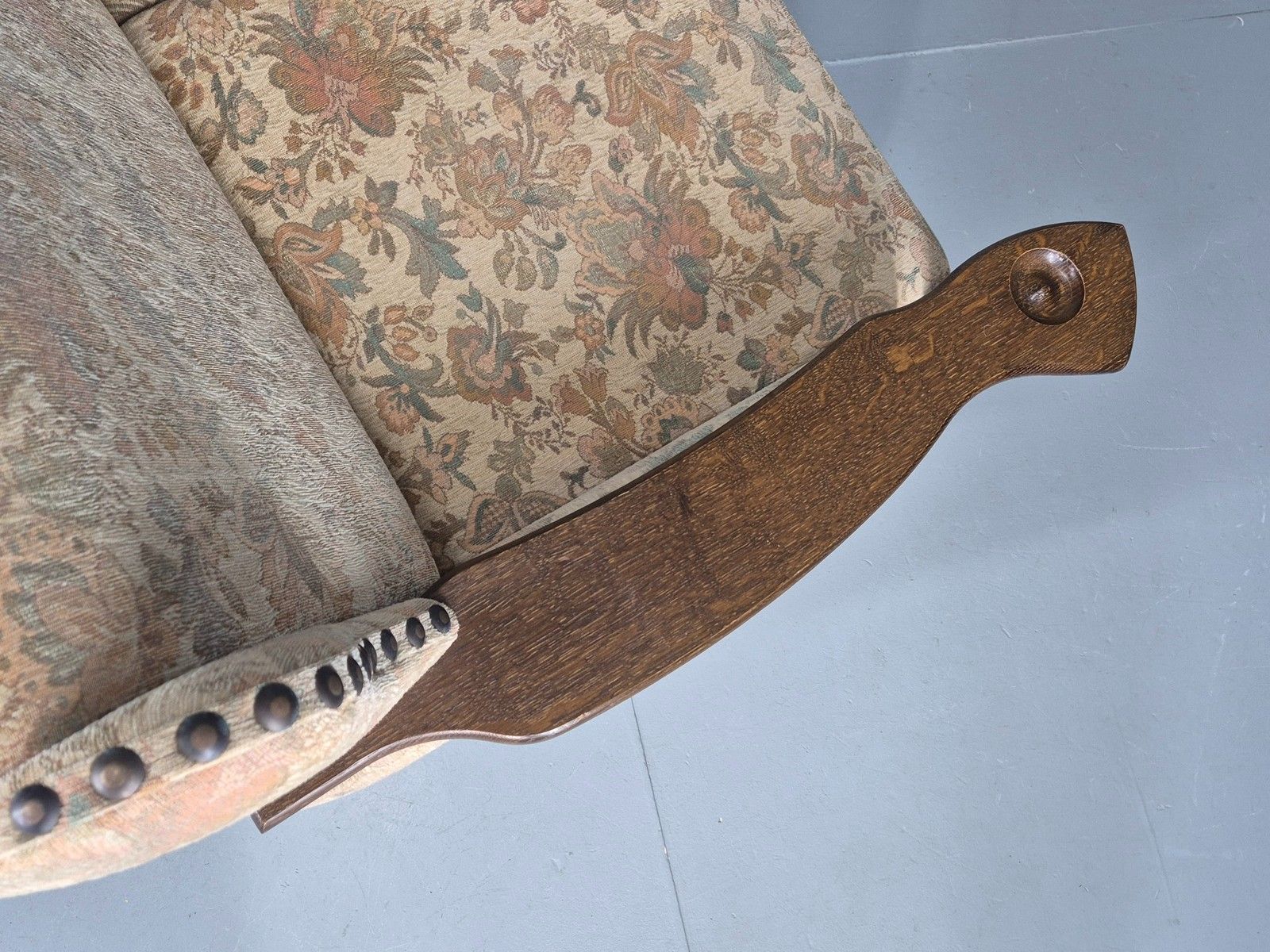 photo for sale Vintage Danish Armchair Kjaernulf Style Floral Upholstery Oak Frame 1970 Eb06690