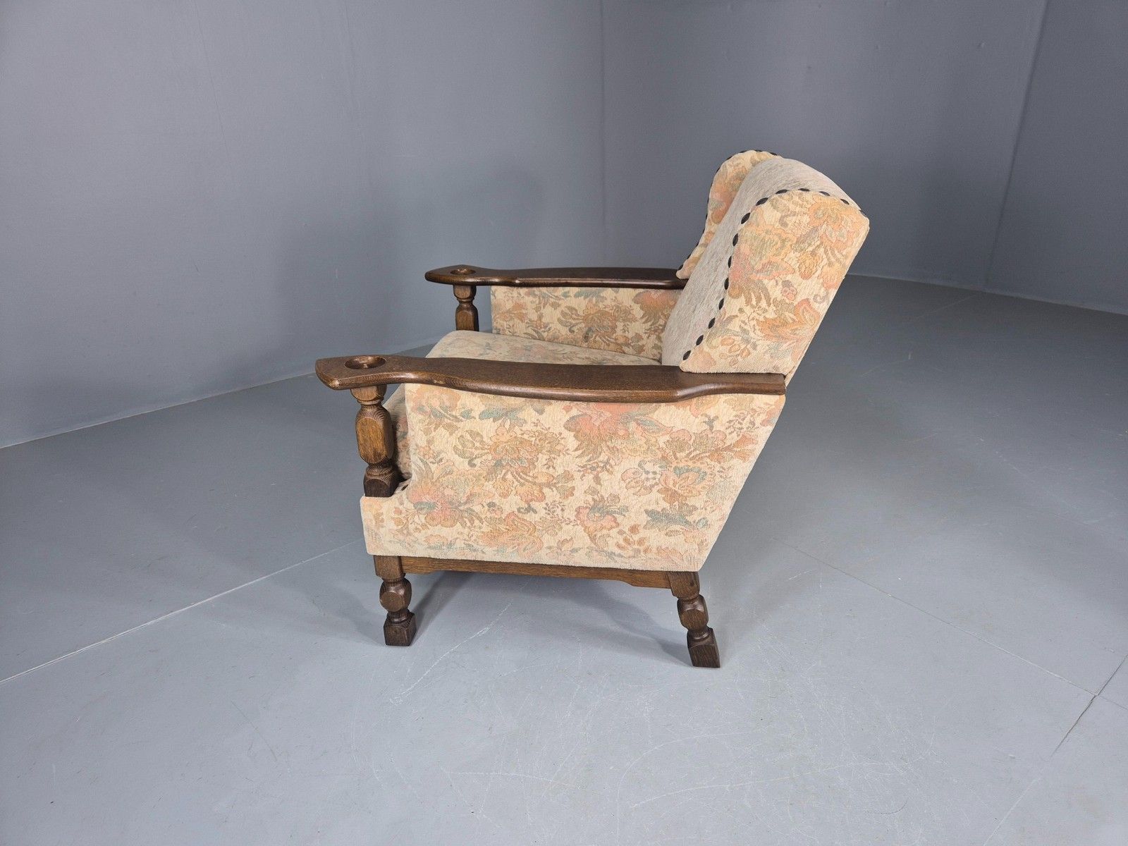 275.0 Vintage Danish Armchair Kjaernulf Style Floral Upholstery Oak Frame 1970 Eb06690 photo