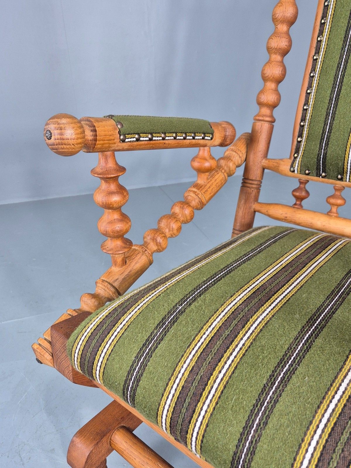 photo vinterior Vintage Henning Kjaernulf Oak Rocker 1970s Retro Original Cloth Green Eb12112