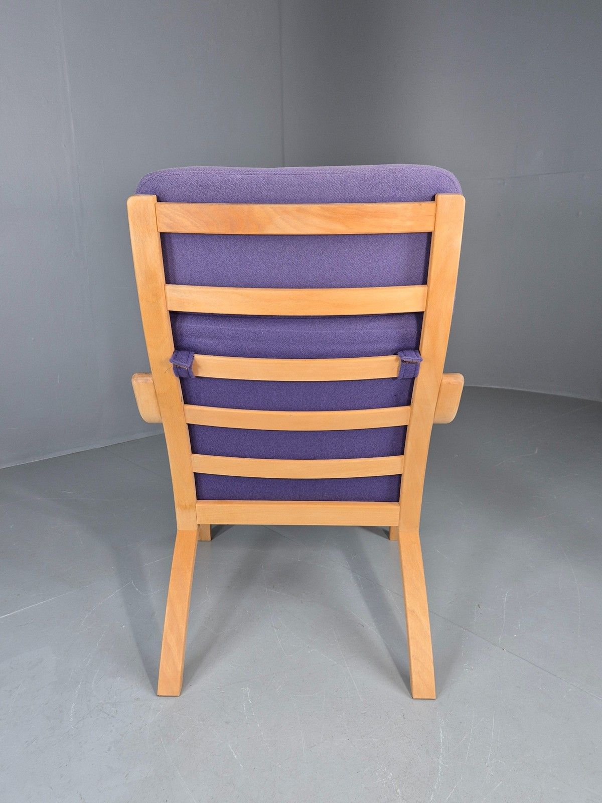 Vintage Mid Century Lounge Chair Bentwood Frame Danish Purple Wool 1980s Eb12136 photo vintage
