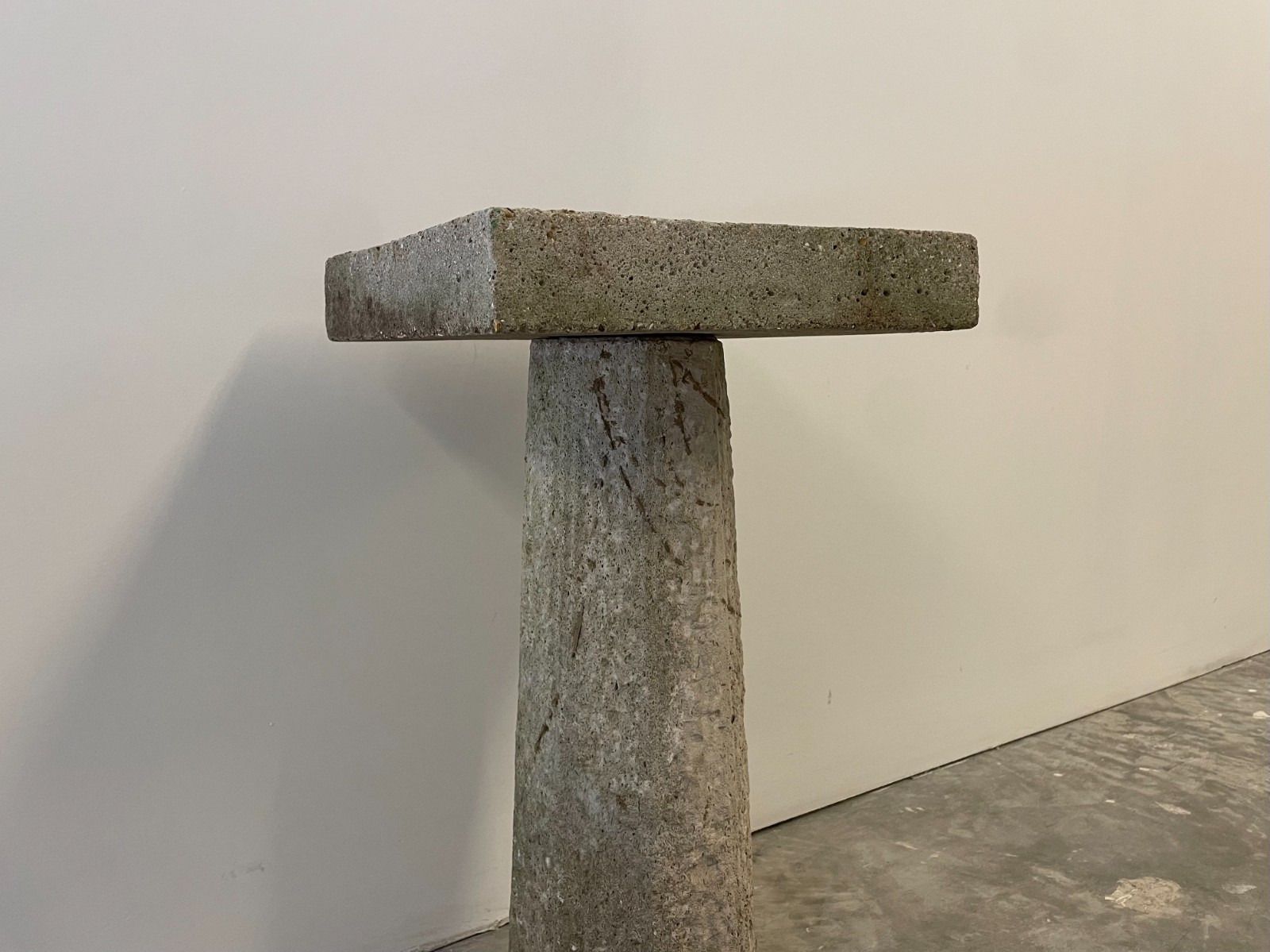 Vintage Circa 1970s Mid Century Minimalist Rustic Stone Square Bird Bath Table photo vinterior