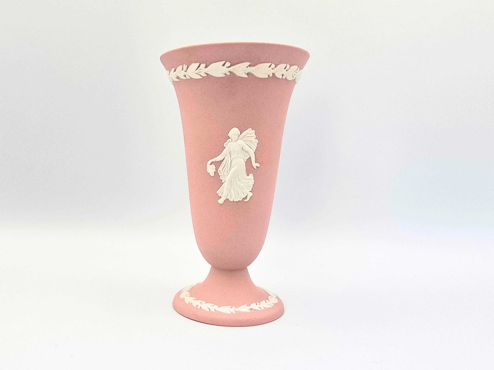 Wedgwood Pink Jasperware Small Vase   Dancing Woman Floral Border Bud Vase   Rare photo furniture