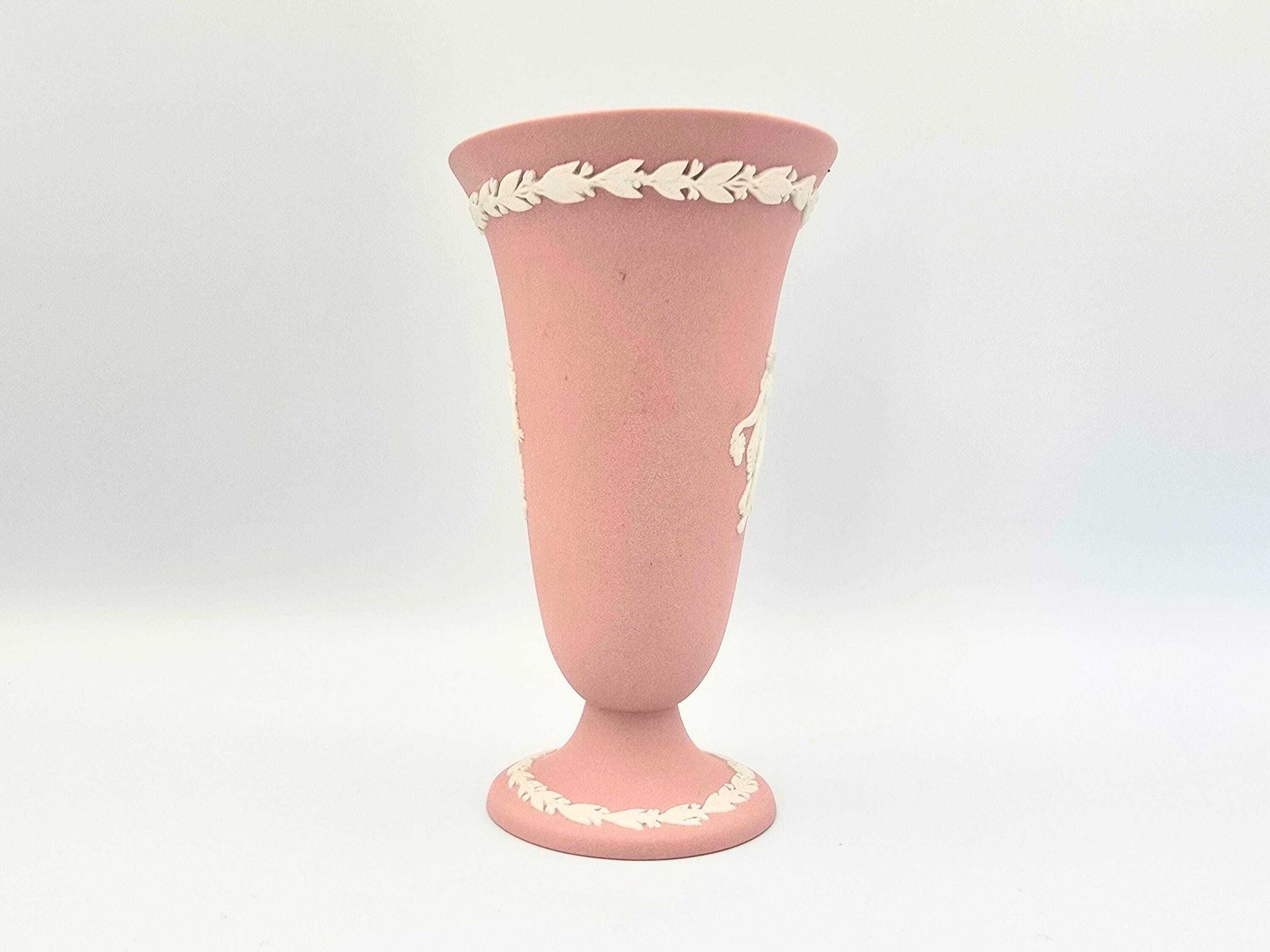 Wedgwood Pink Jasperware Small Vase   Dancing Woman Floral Border Bud Vase   Rare photo for sale