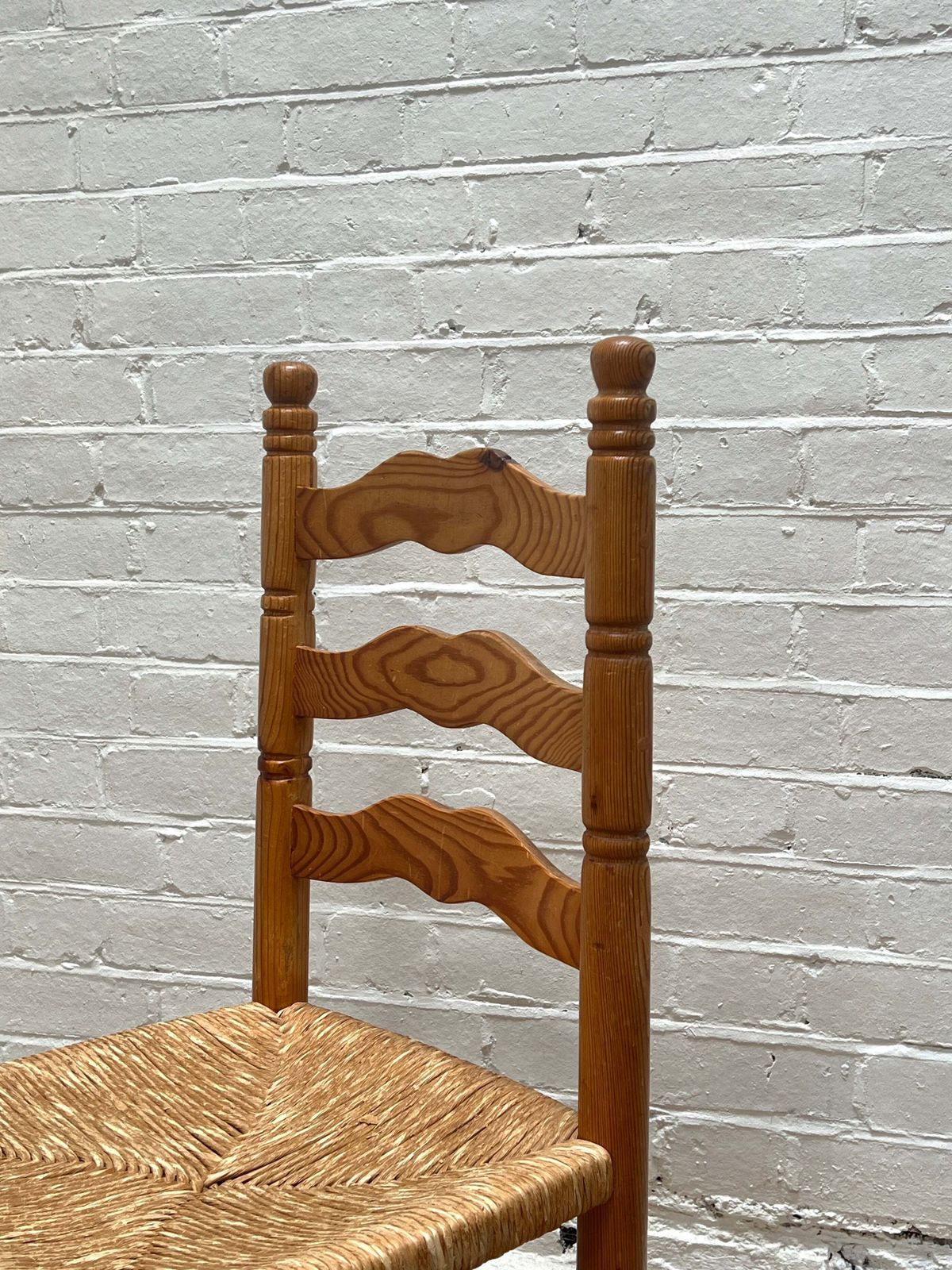 Set Of Six Rush Pine Wood Ladder Back Farmhouse Dining Chairs photo vinterior