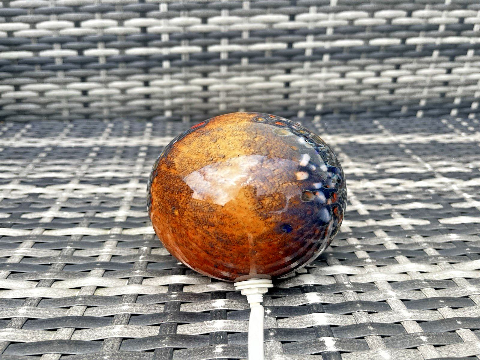 Vintage 80s Studio Art Glass Volcanic Lamp Amber Lava Effect Speckled Mood Light photo vintage