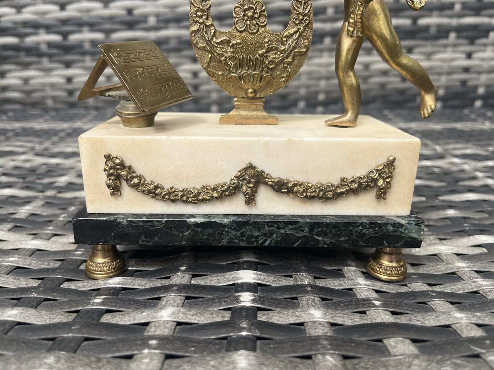 Antique French Louis XVI Style Lyre Clock Cherub Marble Mantel Clock Prop Repair photo vinterior