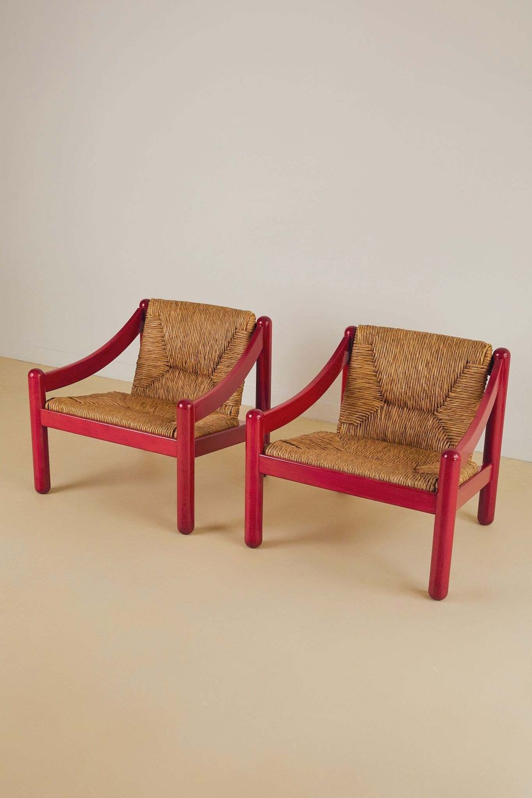 Cassina Carimate Armchair Pair Stained Red photo furniture